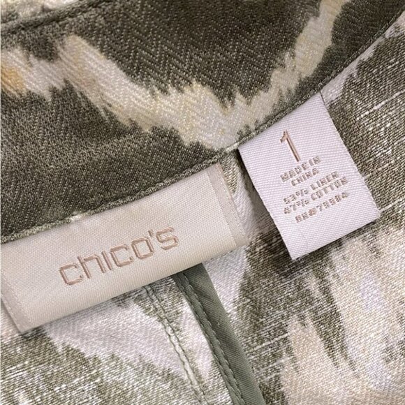 Chico’s Green Yellow Graphic Print Open Front Light Jacket XL - Picture 6 of 13